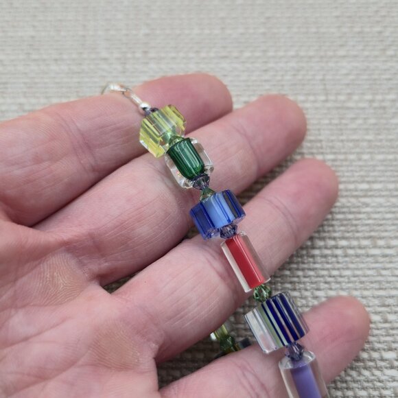 7+1 Inch Sterling Silver Colorful Plastic Handmade Bracelet B647 - Picture 3 of 6